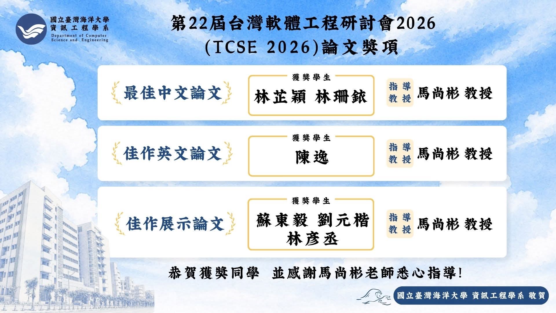 賀!馬尚彬老師指導學生獲獎